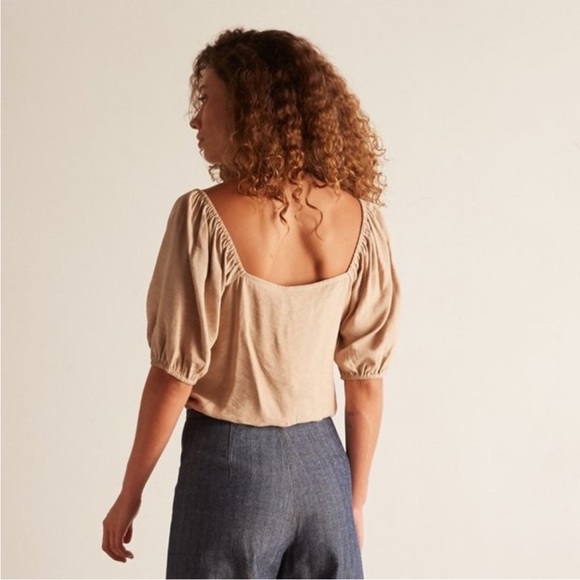 The Odells prairie blouse top Square Neck Sabbia puff sleeve boho coquette tan L - Picture 6 of 11